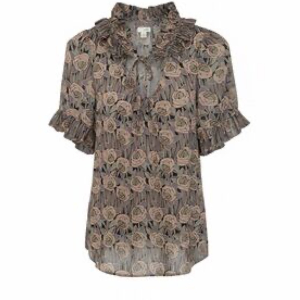 Anthropologie Odille Floral Short Sleeve Ruffle Blouse Sz 4 - Picture 9 of 9